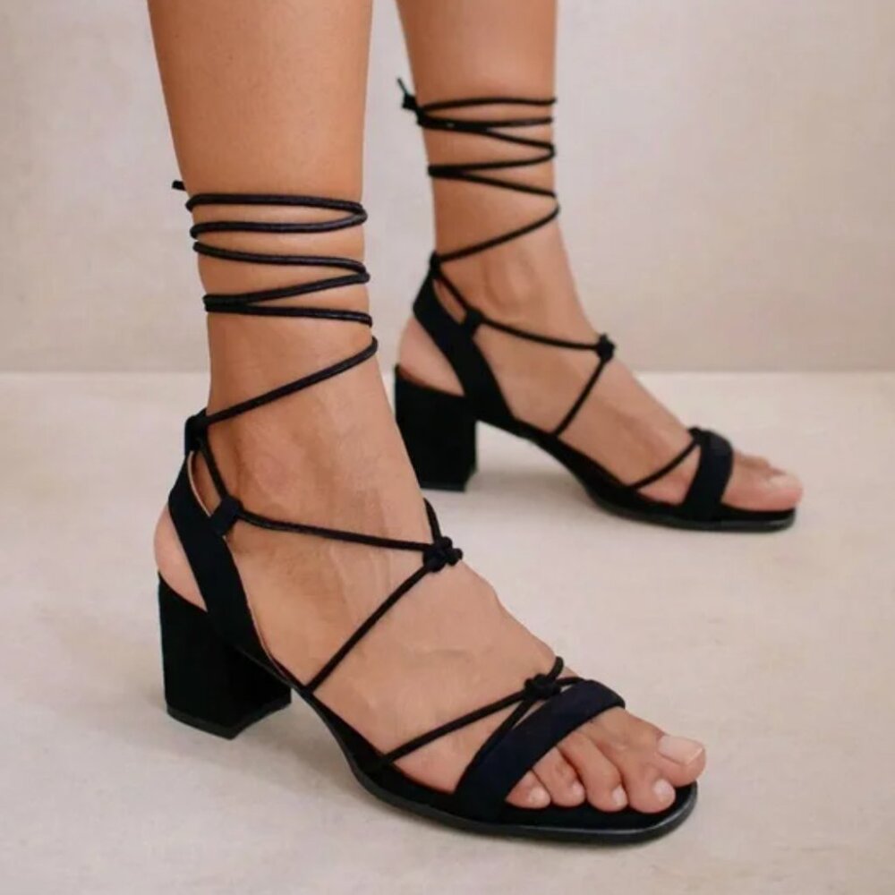 ALOHAS Sophie Black Leather Sandals Size 39
